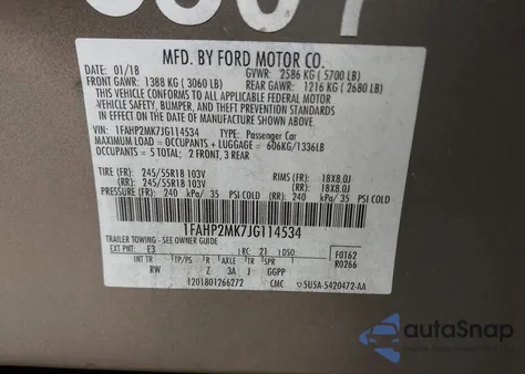 2018 Ford Police Interceptor из США, поврежденный, VIN 1FAHP2MK7JG114534